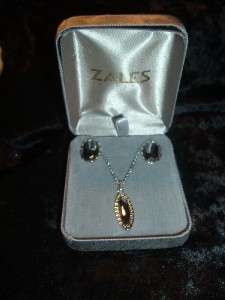   Necklace & Earring Set From Zales Silver Tone W/Hematite Stones  