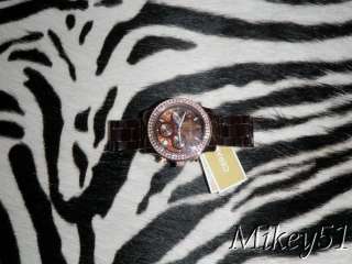 NEW MICHALE KORS CHOCOLATE CERAMIC WATCH WITH ROSE GOLD CRYSTAL BEZEL 