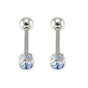 Tongue Ring Hammer Head with Blue CZ Stones Straight Barbell Surgical 