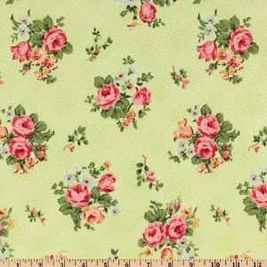  44 Wide Rose Floral Lime Fabric By The Yard: Arts 