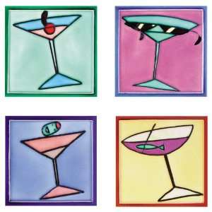  4x4 Art Tile   Martini Glass Set: Home & Kitchen