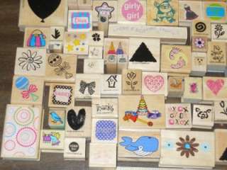 HUGE LOT *** 100+ ASSORTED WOOD MOUNTED RUBBER STAMPS (lot A)  