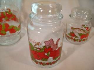   Strawberry Shortcake Glassware Glass Juice Drink Pitcher Canister Set