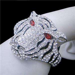Glitzy Large Tiger Head Bracelet Cuff Swarovski Crystal  