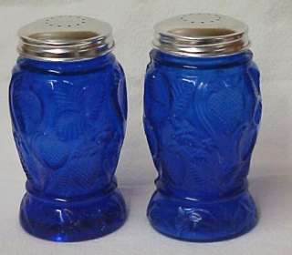 Blue Depression Glass Cobalt Strawberry Salt Pepper New  