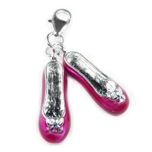  925 Sterling Silver Toned Charm Ballet Slippers: Jewelry