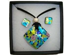   BLUE AUTHENTIC VENETIAN MURANO GLASS NECKLACE EARRINGS JEWELRY SET 2MG