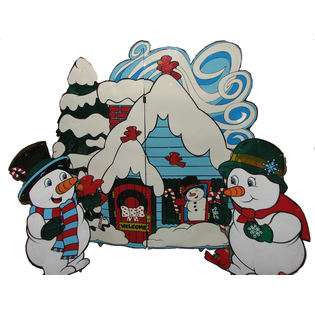 Crystal Lighted Three Piece Decorative Holiday Snowmen & House Set at 