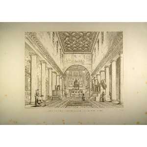  1860 Engraving Basilica S. Lorenzo Fuori Mura Interior 