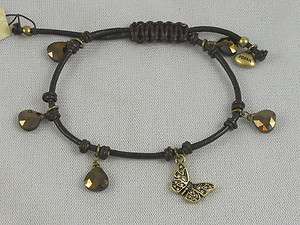 Fossil Brand Gold Butterfly Leather Wrap Bracelet  