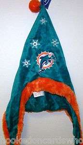 Miami Dolphins NFL Dangle Hat Santa Style Hat Hood with Balls New 2011 
