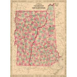   1869 Antique Map of Vermont and New Hampshire