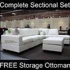 modern white leather sectional sofa set couch free storage ottoman