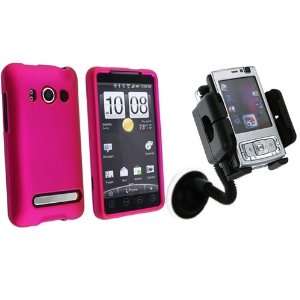 Hot Pink Snap On Rubber Hard Case For HTC EVO 4G + Universal Swivel 