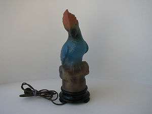   American Glass Parrot Lamp Turquios Body Red/Orange Black Beak J 8