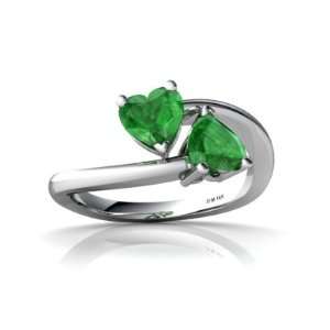  14K White Gold Heart Genuine Emerald Bypass Ring Size 9 Jewelry