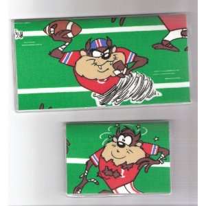 Checkbook Cover Debit Set Made with Looney Tunes Taz Football Fabric