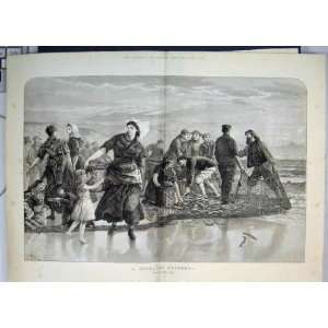  1873 Shoal Mackerel Gathering Fishing Net Families Sea 