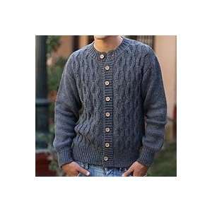  NOVICA Mens alpaca sweater, Steel Ice