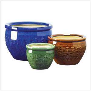 New Ceramic Jewel Tone Flower/Planting Pot Trio Small Medium and Large 