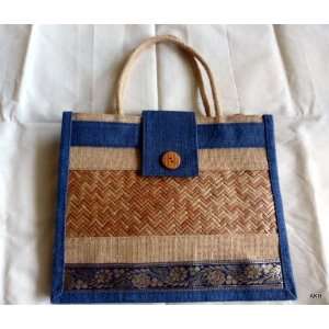  Chic Blue Jute Handbag with Indian Zari Print Everything 