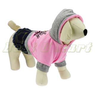 Pink Pet Dog lovely Heart Apparel Clothes Costume Jeans Dress Skirt 