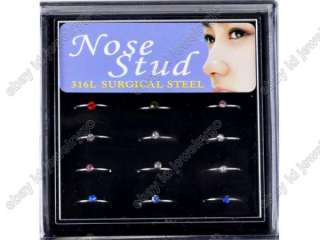   pcs Stainless Steel Nose Stud Rings Rhinestones Body Jewelry Piercing