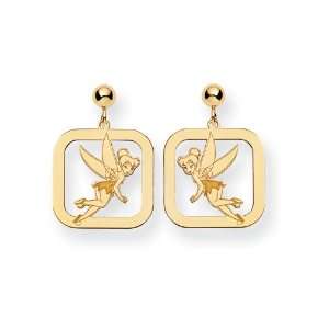   Disney Yellow Gold Square Tinker Bell Post Earrings: Jewelry