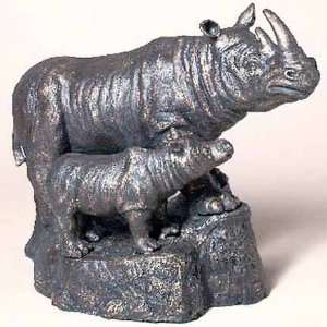  Rhinocerous Mother & Baby Metal Art Sculpture: Home 
