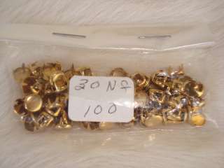 100 pc GOLD Flat Nail Head Studs 4 prong 3/16 NIB #20  