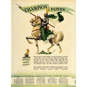1949 Ad Champion Papers Knight Suit Armor Horseback   Original Print 