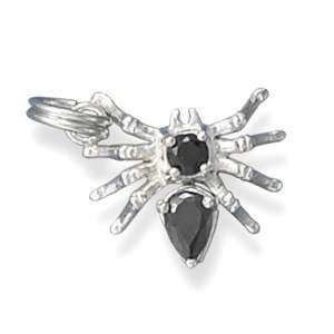   Sterling Silver 3D Black Cubic Zirconia Spider Insect Charm: Jewelry