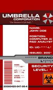 Umbrella Corporation ID Card Access Pass Zombie Props  