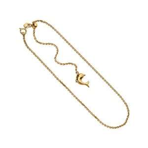  14k Gold Yellow Adjustable Dolphin Cable Chain Ankle 