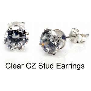  Sterling Silver Clear Cubic Zirconia Stud Earrings, Size 