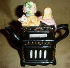 Small Black Antique Radio Cat Flowers Decorative TEA POT 6 in