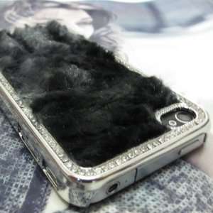 Luxury Designer Bling Crystals Fur Hard Case Cover for Apple iPhone 4S 