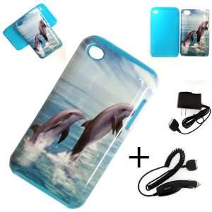  APPLE IPOD TOUCH 4 DUAL HYBRID CASE DOPHIN COVER CASE + CAR CHARGER 