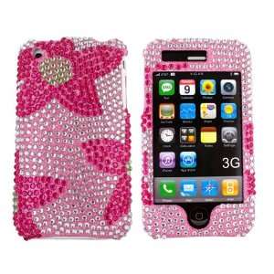   For iPhone 3G 3G s Bling Hard Case Hot Pink Flower Gems Electronics