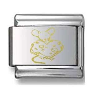  Mouse with Heart Cheese Gold Laser Italian Charm: Jewelry
