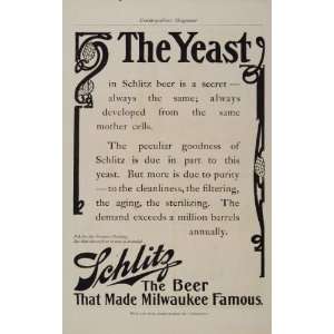 1906 Vintage Ad Schlitz Milwaukee Beer Yeast Purity   Original Print 