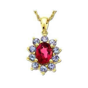  Pink Tourmaline and Tanzanite Pendant in 10K Gold Jewelry