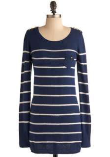 Weather or Yacht Dress   Blue, White, Stripes, Pockets, Casual, Long 