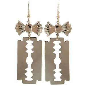 Razor Blade with Bow Earrings, Gpe, Usa In Silver Tone