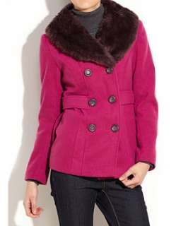 Pink (Pink) Faux Fur Collar Military Jacket  229559870  New Look