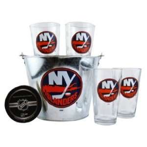  New York Islanders Pint Glasses and Beer Bucket Set  New 