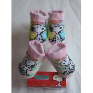 Snoopy Peanuts Booties Girl Baby Infant with Snoopy Sign Sock 2 Pair 