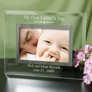  Engraved First Fathers Day Glass Picture Frame: Baby