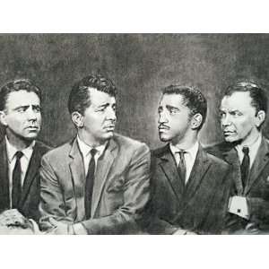  Ocean 11s Rat Pack Portrait Charcoal Drawing Matted 16 X 