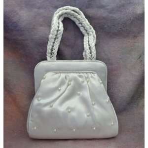    Ladies Wedding White Satin and Pearl Evening Purse 